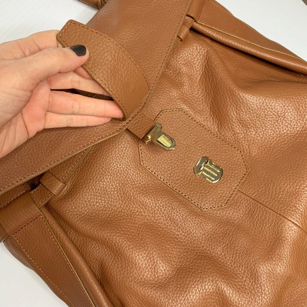 Clever Carriage Company Large Leather Tote Brown Shoulder Bag Gold Hardware - Picture 6 of 10